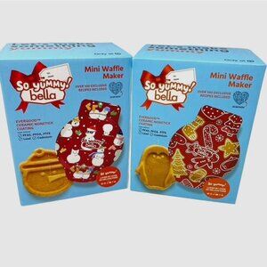 So Yummy by bella Mini Waffle Maker Nonstick Snowman Or Penguin Design Red